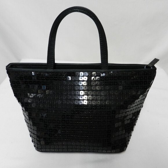 Ann Taylor Vintage black Sequin handbag purse zip top Special Occasion Small - Picture 5 of 11